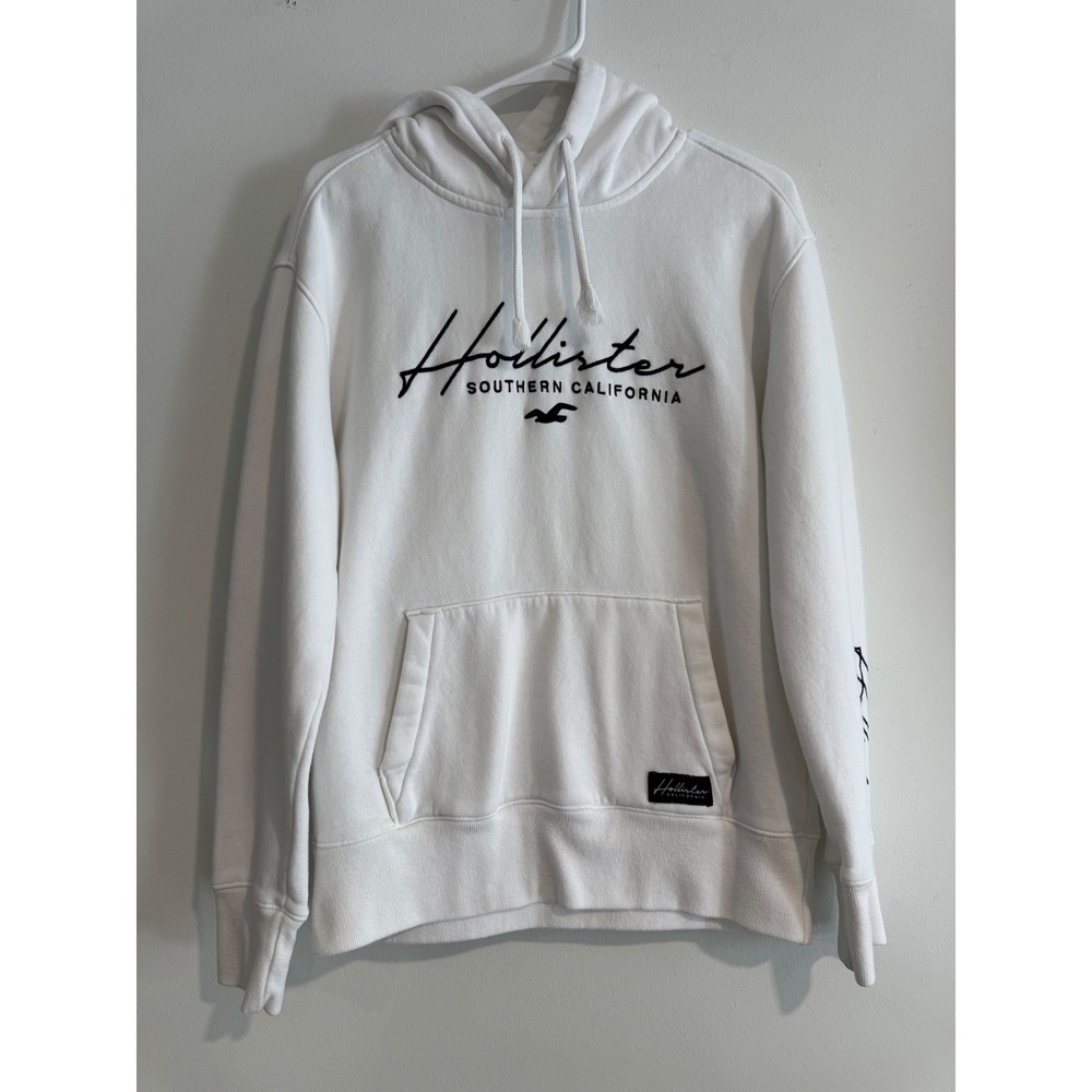 Hollister Southern California Hoodie Mens XS White Script Logo Pullover SoCal